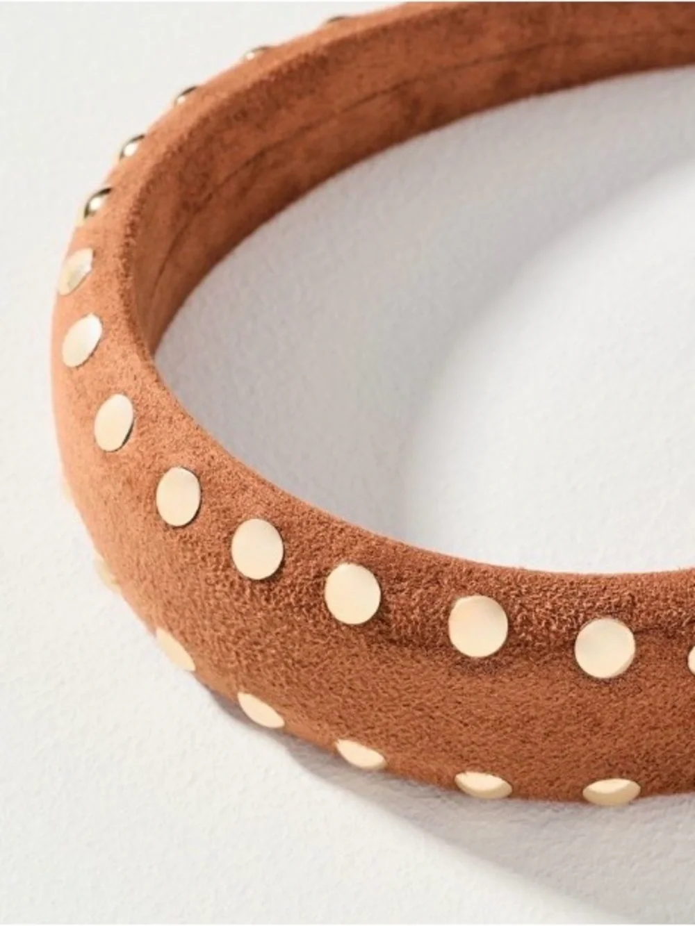 Anthropologie Faux Suede Headband in Brown with Gold Studs. Brand new!